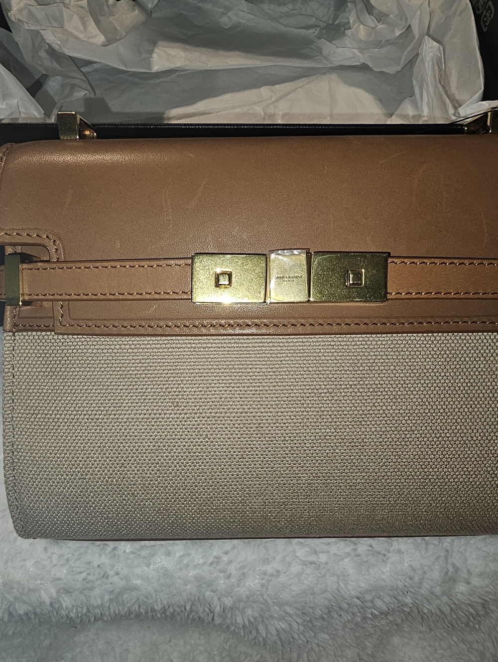 Saint Laurent Manhattan Canvas and Leather Mini Crossbody Bag. - Picture 8 of 16